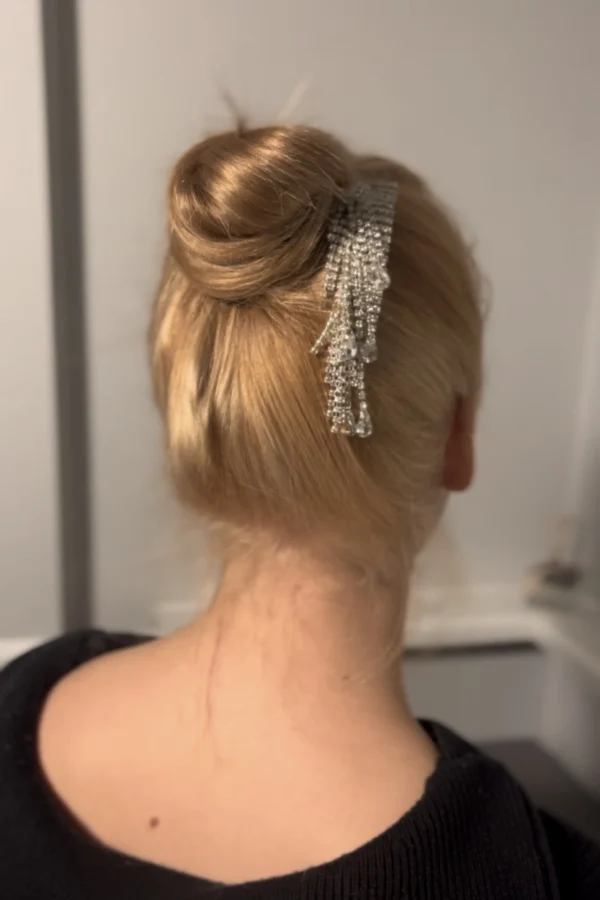 updo with rhinestone fringe hair comb